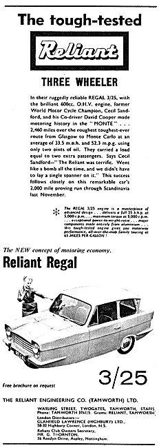 Reliant Regal 3/25 1963 Advert                                   