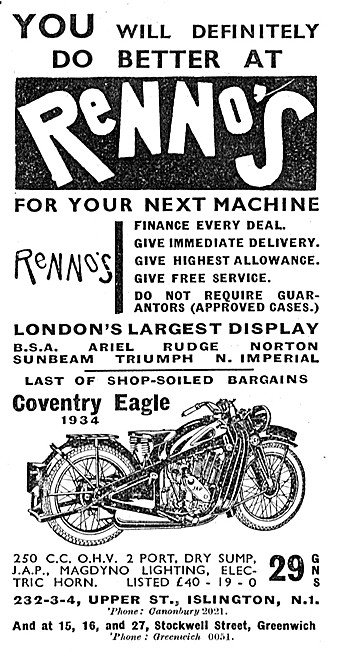 Rennos Motor Cycle Sales & Service - 233 Upper St, Islington     
