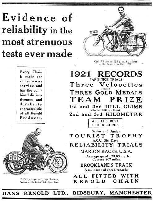 Renold Motor Cycle Chains 1921 Advert                            