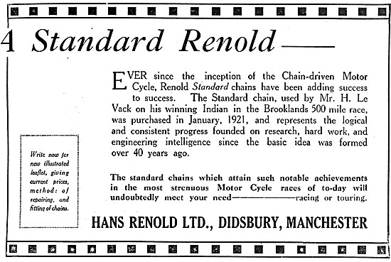 Renold Motor Cycle Chains1921 Advert                             