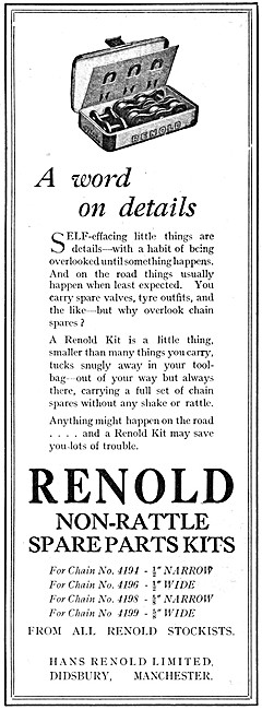 Renold Non-Rattle Motorcyclists Spare Parts Kits 1927            