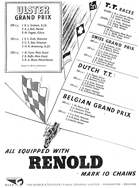 Renold Mark 10 Motor Cycle Chains 1949 Advert                    