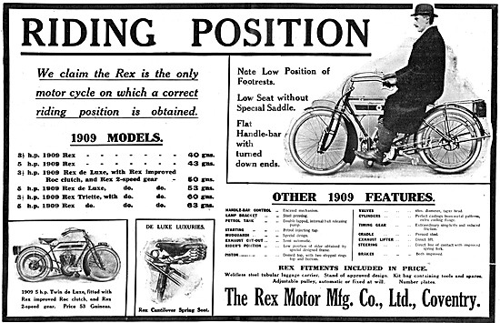 The 1909 Rex Motor Cycle Model Range & Price List                