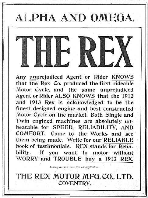 Rex Motor Cycles 1912                                            