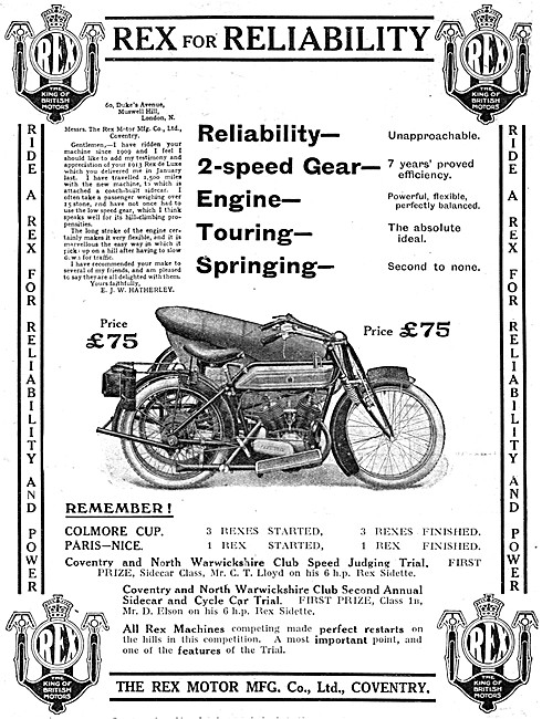 1913 Rex Motor Cycles                                            