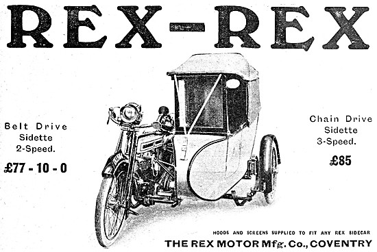 Rex Motor Cycles - 1914 Rex Belt Drive Sidette Combination       