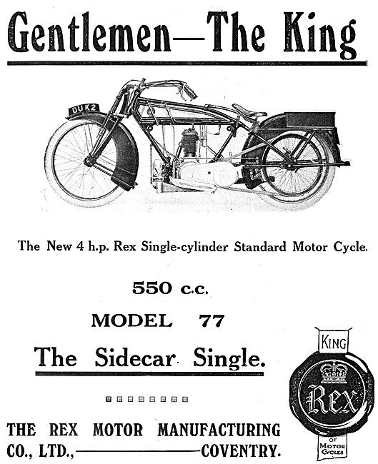Rex Motor Cycles - REX Model 77 Motor Cycle 550 cc               
