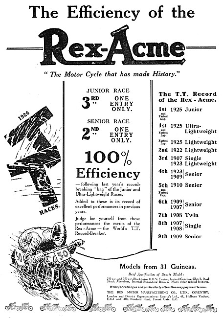 Rex-Acme Blackburne Sports Motor Cycles 1926                     