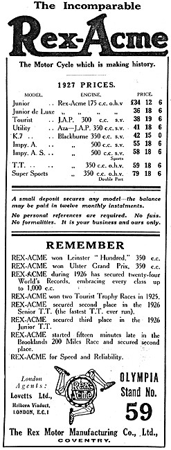 Rex-Motor Cycle Range For 1926                                   