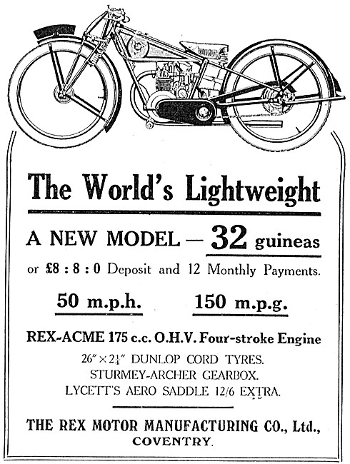 1927 Rex-Acme 175cc Motor Cycle                                  