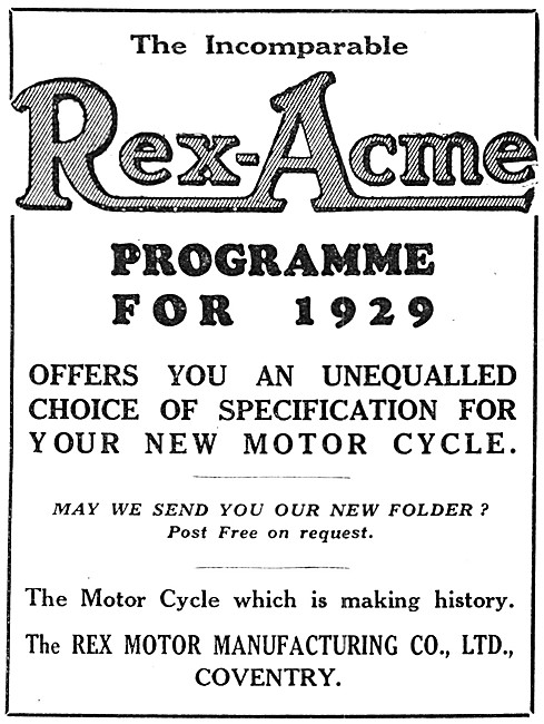 Rex-Acme Motor Cycles 1929 Models                                