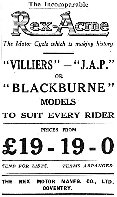 Rex-Acme Motor Cycles - Rex JAP - REX Villiers - REX Blackburne  