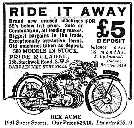 Rex Acme Motor Cycles At Pride & Clarke                          