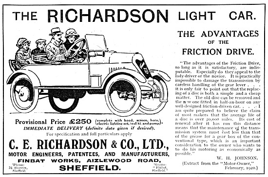 1920 Richardson Light Car Advert                                 