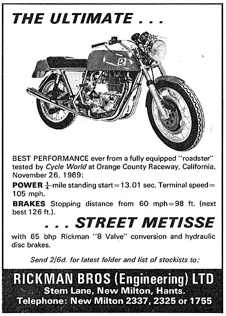 Rickman Brothers Streeet Metisse 8 Valve Motorcycle 1970         