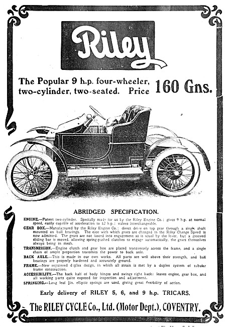 Riley Motor Cars - 1907 Riley 9 hp Car                           