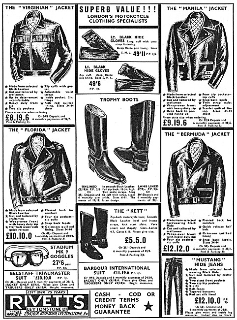 Rivetts Motor Cycle Leathers 1964 Styles                         