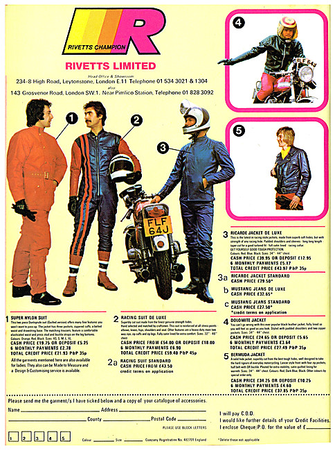 Rivetts Motor Cycle Clothing                                     