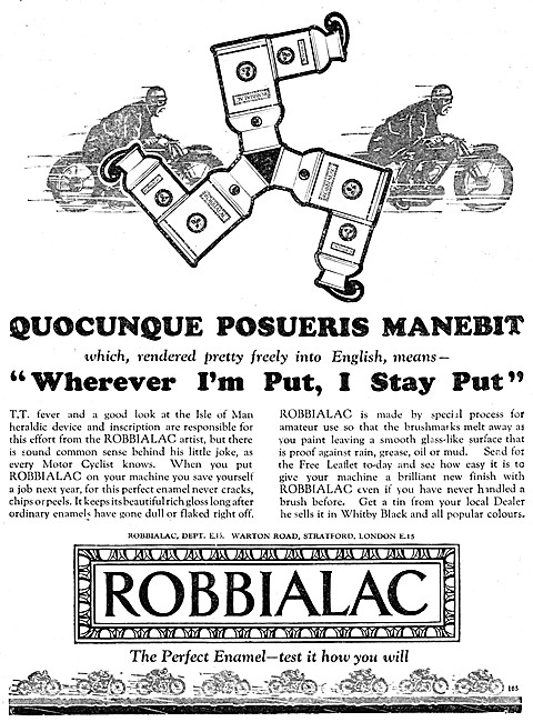 Robbialac Paints & Finishes 1926 Advert                          