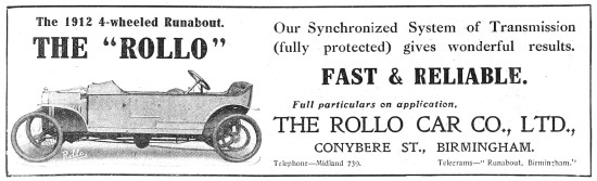 1912 Rollo 4 Wheeled Runabout Cyclecar                           