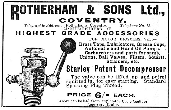 Rotherham Starley Patent Motor Cycle Decompressor 1914           