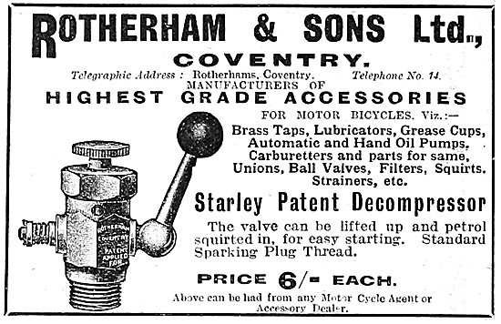 Rotherham Starley Patent Motor Cycle Decompressor 1914           