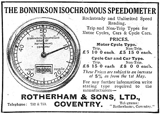 Rotherham Motor Cycle Instruments - Bonnikson Speedometer        