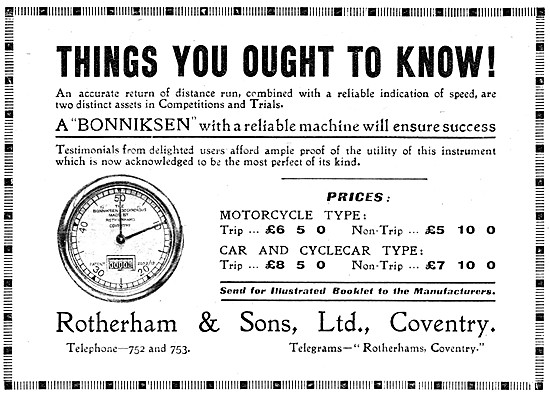 Rotherham Motor Cycle Instruments - Bonniksen Speedometer        