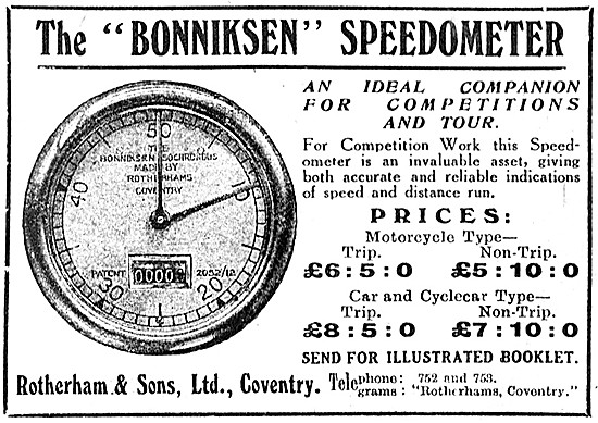 Rotherham Motor Cycle Instruments - Bonniksen Speedometer        