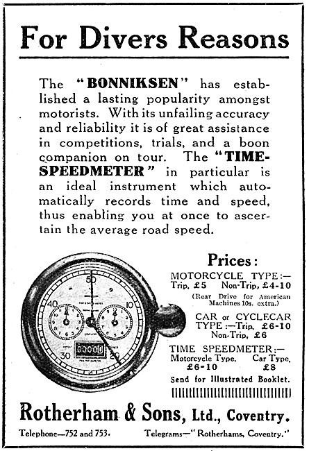Rotherham Motor Cycle Instruments - Bonniksen Speedometer        