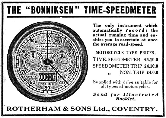 Rotherham Motor Cycle Instruments - Bonniksen Time-Speedometer   