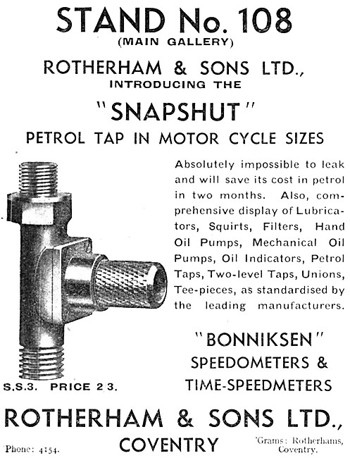 Rotherham Snapshut Motor Cycle Petrol Tap 1933                   