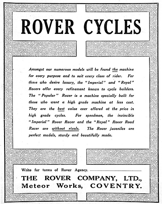 1909 Rover Cycles & Motor Cycles Advert                          
