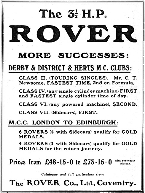 1913 Rover Motor Cycles                                          