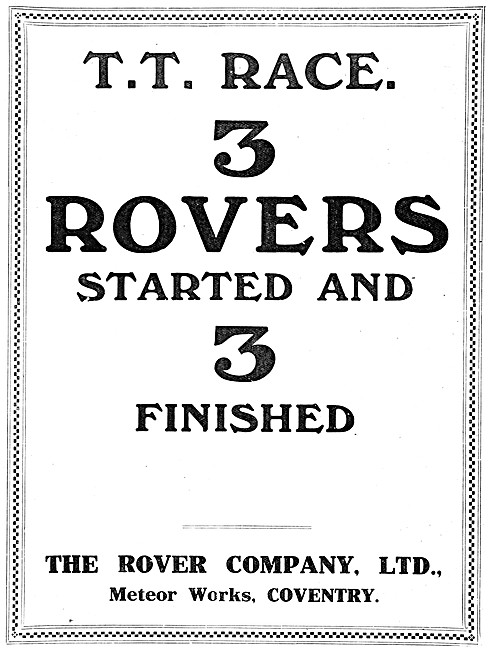 Rover Motor Cycles 1914 TT Finishers                             