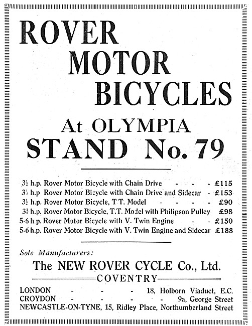 1919 Rover Motor Cycles                                          