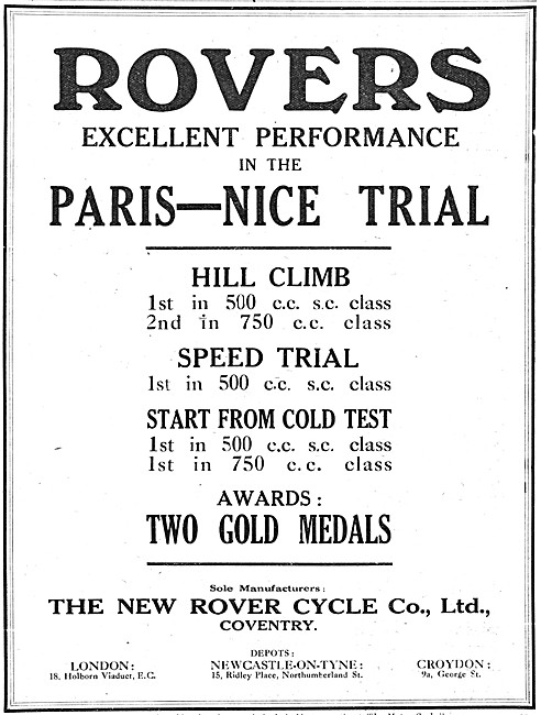Rover Motor Cycles 1921 Paris-Nice Trials Successes              