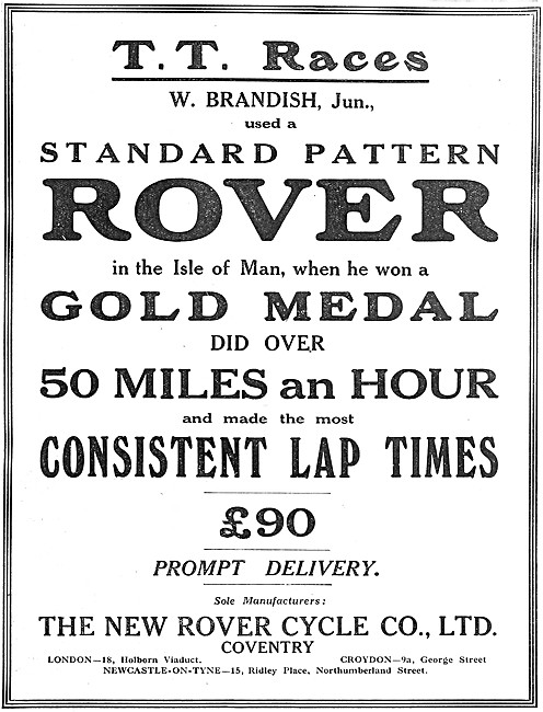 New Rover Motor Cycles 1921 Advert                               