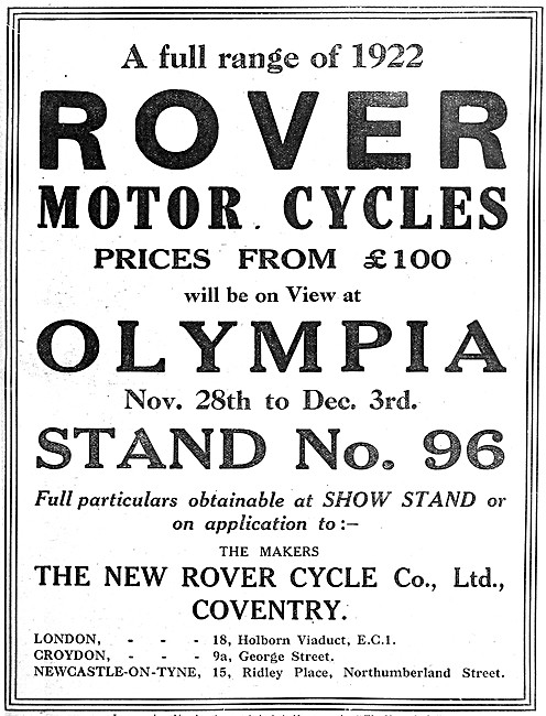 Rover Motor Cycles 1921                                          
