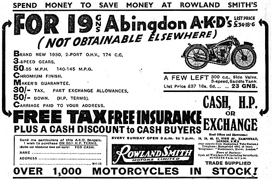 Rowland Smith Motor Cycle Sales & Service 1931                   
