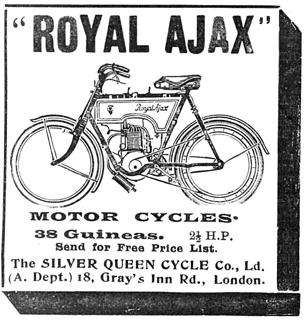 1904 Silver Queen Royal Ajax Motor Cycles                        