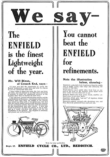 1910 Enfield Motor Cycle                                         