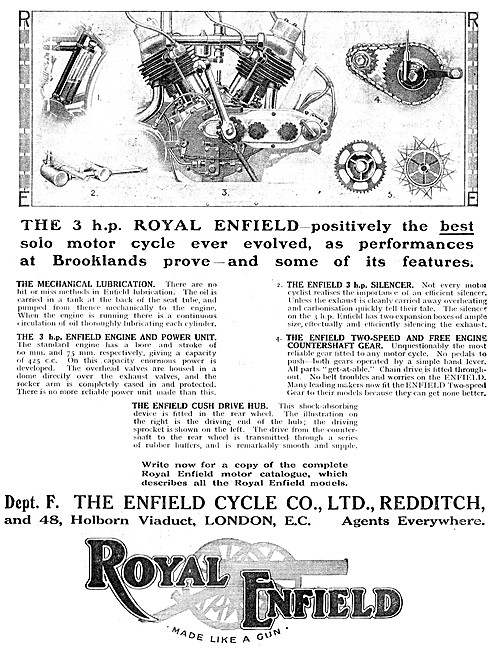 1913 Royal Enfield 3hp Motor Cycle Advert                        