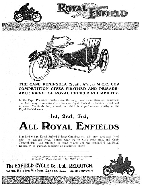 1914 Royal Enfield  6 hp Motor Cycle & Sidecar Combination       
