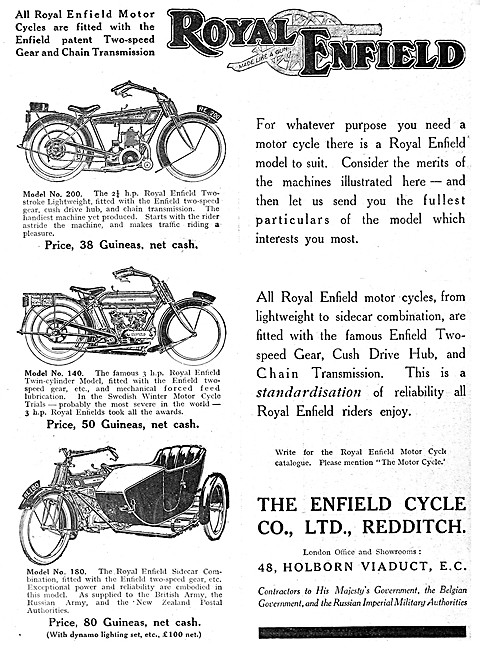 1915 Royal Enfield  Motor Cycle Model Range                      