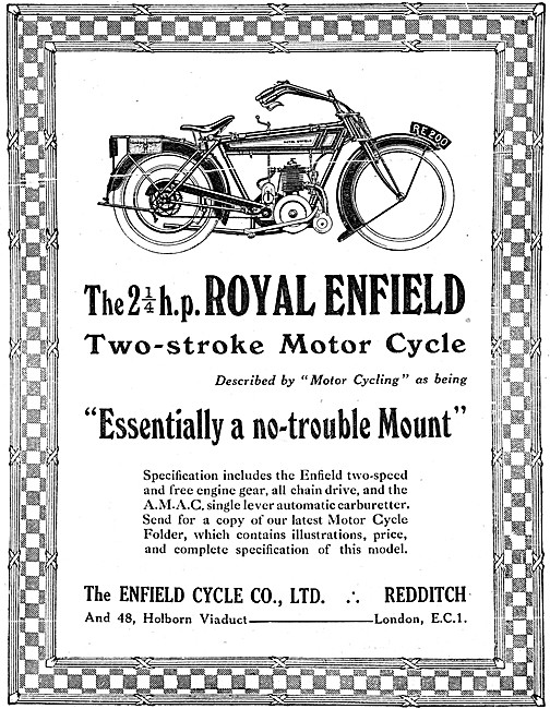1920 Royal Enfield  2 1/4 hp Motor Cycle                         