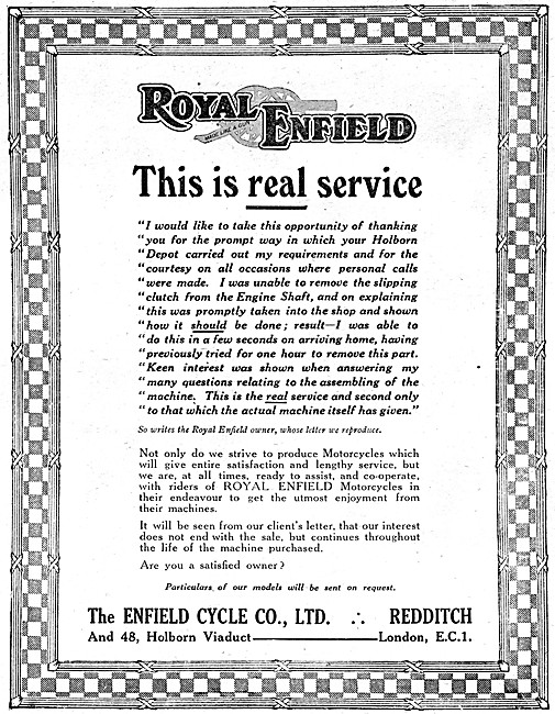 1920 Royal Enfield  Motor Cycles Advert                          