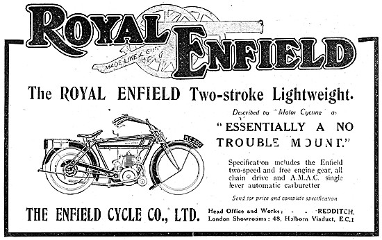 1920 Royal Enfield  Two Stroke Lightweight Motor Cycle Advert    