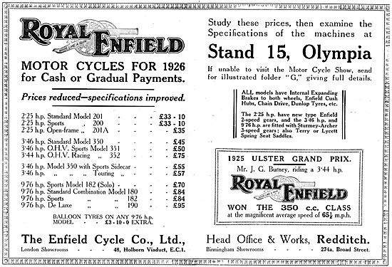 Royal Enfield  Motorcycles For 1925                              