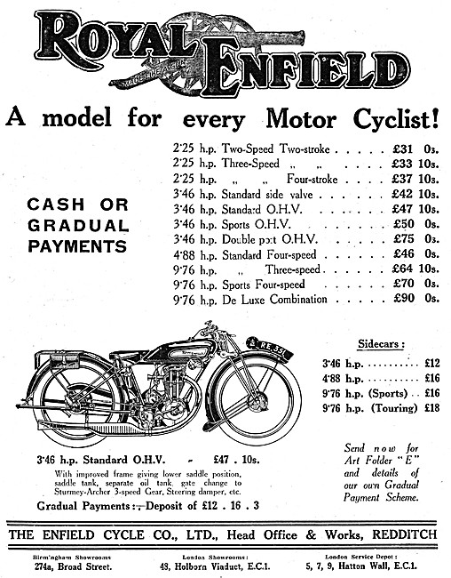 1927 Royal Enfield 3.46 hp Standard OHV Motor Cycle              